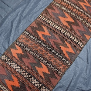 12&#39;7x1&#39;11 Ft / Too Long Area Vintage Tribal Handwoven Kilim Runner Rug / Wool Kilim Runner 2x13 / Decorative Rug / Hallway Kilim Runner Rug