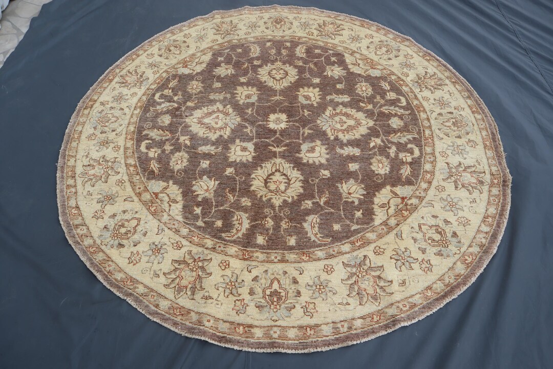 6'7 X 6'7 Ft Round Rug, Afghan Circle Area Rug, Hand Knotted Wool ...