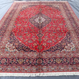 Afghan Oriental Rug 8&#39;4x11&#39;5 Hand knotted Wool Area Rug- Red Navy Blue Bedroom Rug- Living Room Carpet- Kids room rug- Turkmen Soft Pile Rug