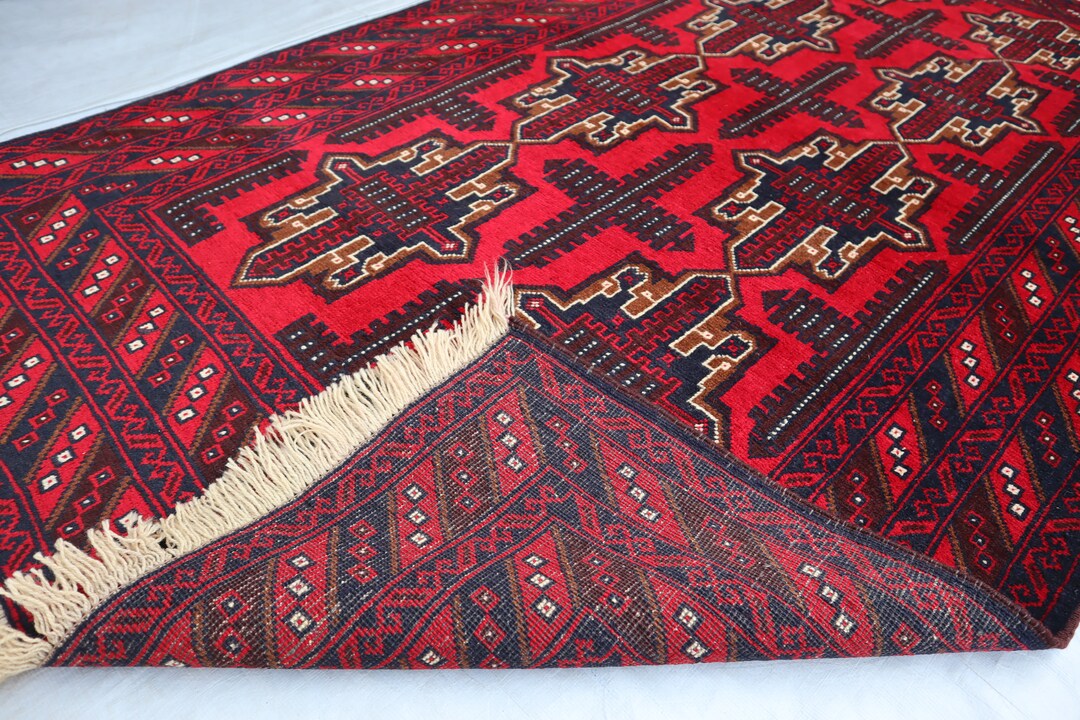 Afghan Vintage Baluchi Rug 3'10x6'4 Ft/ Handmade Oriental Turkoman Rug ...