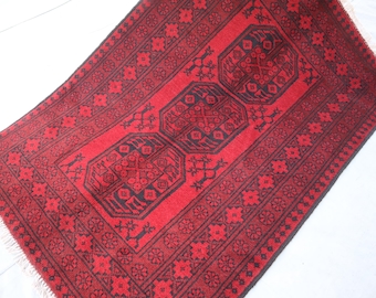 3'4x4'9 ft Afghan Fine Ersari Rug/ Rich Red Turkmen Famous design Hand Knotted Wool Area Rug Oriental Rug/ Rug for Bedroom/ Living Room Rug