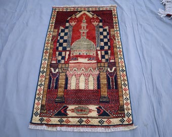 2x3'5 Ft Antique Prayer Rug, Oriental Turkmen Tribal Rug, Hand Knotted Wool Rug, Vintage Tribal Bokhara Rug, Prayer Rug, Muslim Prayer Rug