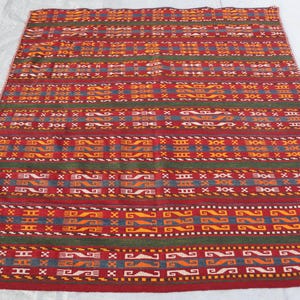 Antique Ghajari Kilim Rug 4&#39;6x4&#39;9 Vintage Handmade Wool Kilim Rug, Nomad Tribal Afghan Kilim, Turkmen Tribal Rug, Wall Hanging Bedroom Rug