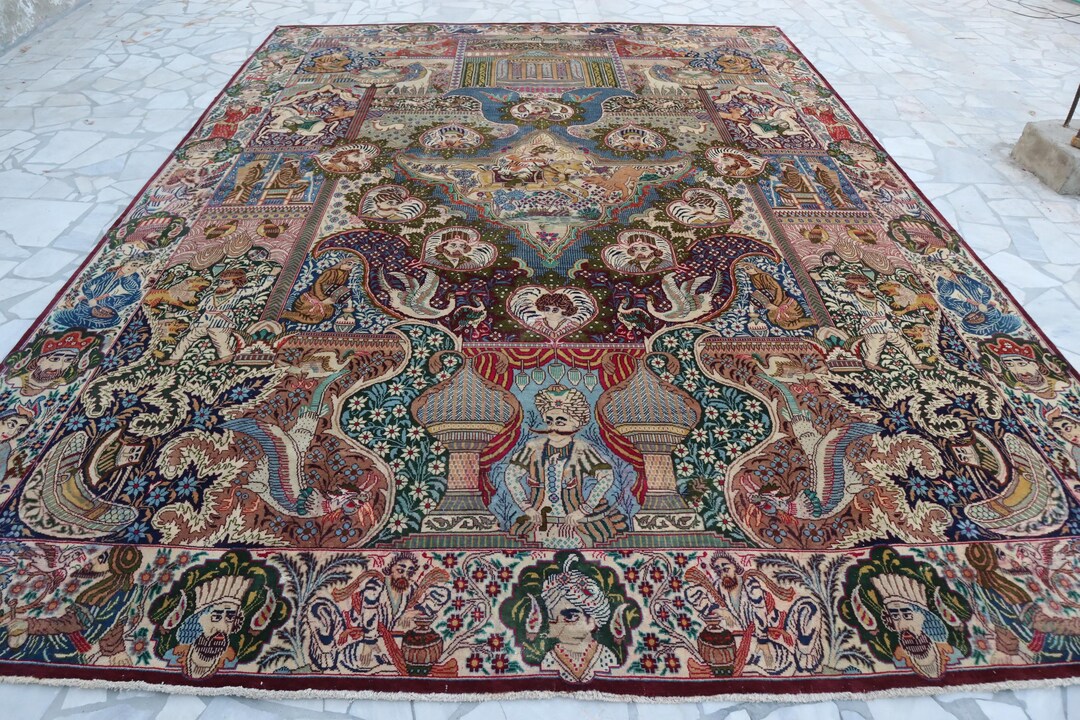 Large Antique Area Rug 13x10 Ft Large Vintage Pictorial Area Rug - High Quality Afghan Hand ...