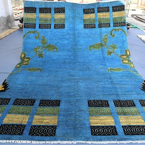 9&#39;5 x 6&#39;6 Ft Blue Gabbeh Turkmen Handmade Brand New Rug, Hand Knotted Carpet 7x10, Oriental Turkish Rug, Afghani Rug, Living Room Area Rug