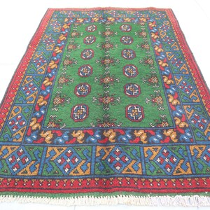 3&#39;4x4&#39;9 Ft Bokhara Rug, Handmade Wool Carpet, Small Area Rug, Oriental Turkmen Rug, Kids Room Area rug, Entry Way Entrance Rug, Bedroom Rug