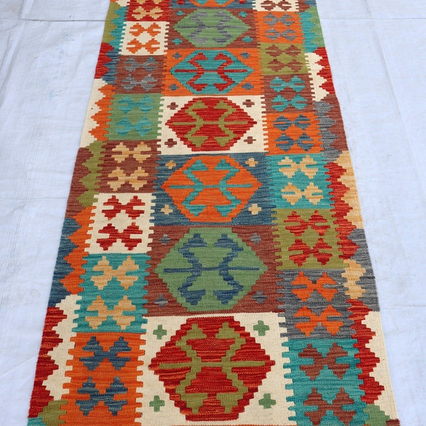 3x10 Handmade Afghan Kilim Runner Rug | 2'9x9'5 Charcoal Cream Red Kilim Rug, Aquamarine Sky Blue Rug, Stair Hallway Treads Runner rug 13x3