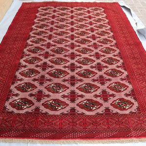 Afghan Area Rug, 7x9 Ft, Afghan Handmade Wool Rug, Turkmen Hand-knotted Soft Wool Bukhara Rug, Oriental Red Rug, Living Room Rug, Afghan Rug