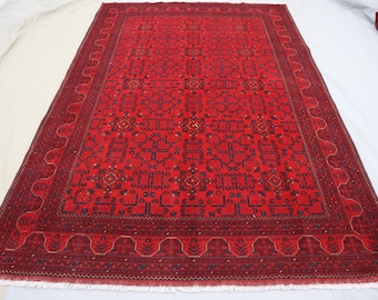 Groot Afghaans tapijt, aangepast formaat, hoogwaardig handgemaakt Afghaans groot rood tapijt, Turkmeens stamtapijt, woonkamertapijt, Afghaans tapijt, woonkamer