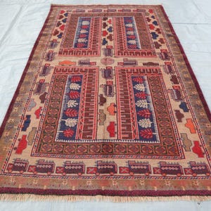 Afghan Handmade Pictorial Rug 4&#39;4x6&#39;9 ft Vintage Art City Rug 100% Wool Rug- Oriental Turkmen Rug- Tribal Rug- Home Kitchen decor Area Rug