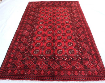 Tappeto vintage 5'4x8'2 Ft Tappeto afgano fatto a mano in lana, tappeto vintage Bukhara, tappeto orientale turkmeno Tekke, tappeto da cucina per camera da letto, tappeti da soggiorno