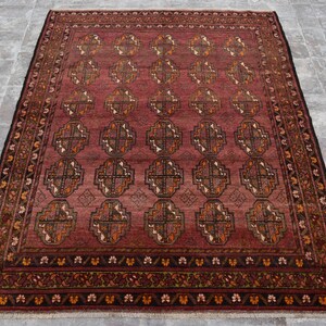 Afghan Vintage Bokhara Rug, 4&#39;7x5&#39;9 Ft Antique Turkoman Handmade wool rug, Bokhara Jowal Gol Rug, Oriental Rug, Vintage Rug, Bedroom carpet