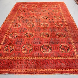 6&#39;3x9&#39;3 Vintage Afghan Bokhara Area Rug, Turkmen Hand knotted Wool Rug, Living Room Rug, Oriental Turkmen Rug, Large Area Rug, Bedroom Rug