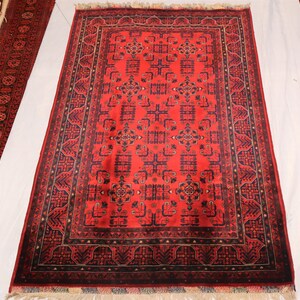 Afghan Biljik Area Rug 6.5 x 4.1 Ft, High pile Soft Wool Bukhara Rug, Turkmen Tribal Area Rug, Handmade Rug-Oriental Bokhara Rug For Kitchen