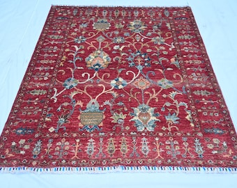 Tappeto afghano Sultani rosso 5x6'6 piedi, tappeto Bidjar Chobi, tappeto in lana naturale tinto al vegetale annodato a mano di alta qualità, tappeti floreali turchi per camera da letto