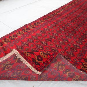 3x10 ft Red Vintage Runner Rug, Turkmen Bukhara Rug, Handmade 100% Wool Carpet, Oriental Afghan Rug, Kitchen Hallway Runner Rug, Hallway Rug