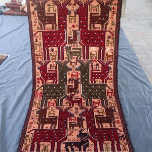 3x5 ft Vintage Pictorial Rug, Afghan handmade Rug, One of a Kind Rug, Rugs For Bedroom, Turkmen Tribal Rug, Soft Pile Rug, Kids Room carpet