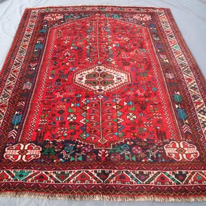 1950&#39;s Antique Afghan Caucasian Rug, 6&#39;10x8&#39;10 ft Vintage Distressed Faded Low Pile Turkmen Handmade Medallion heriz Rug, Oriental Rug 7x9