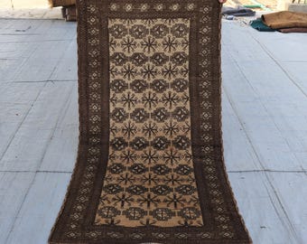 Tappeto afgano vintage in terracotta, tappeto caucasico antico 2'8 x 5 piedi, tappeto vintage sbiadito fatto a mano, tappeto orientale turkmeno, tappeto da camera da letto, tappeto da ufficio