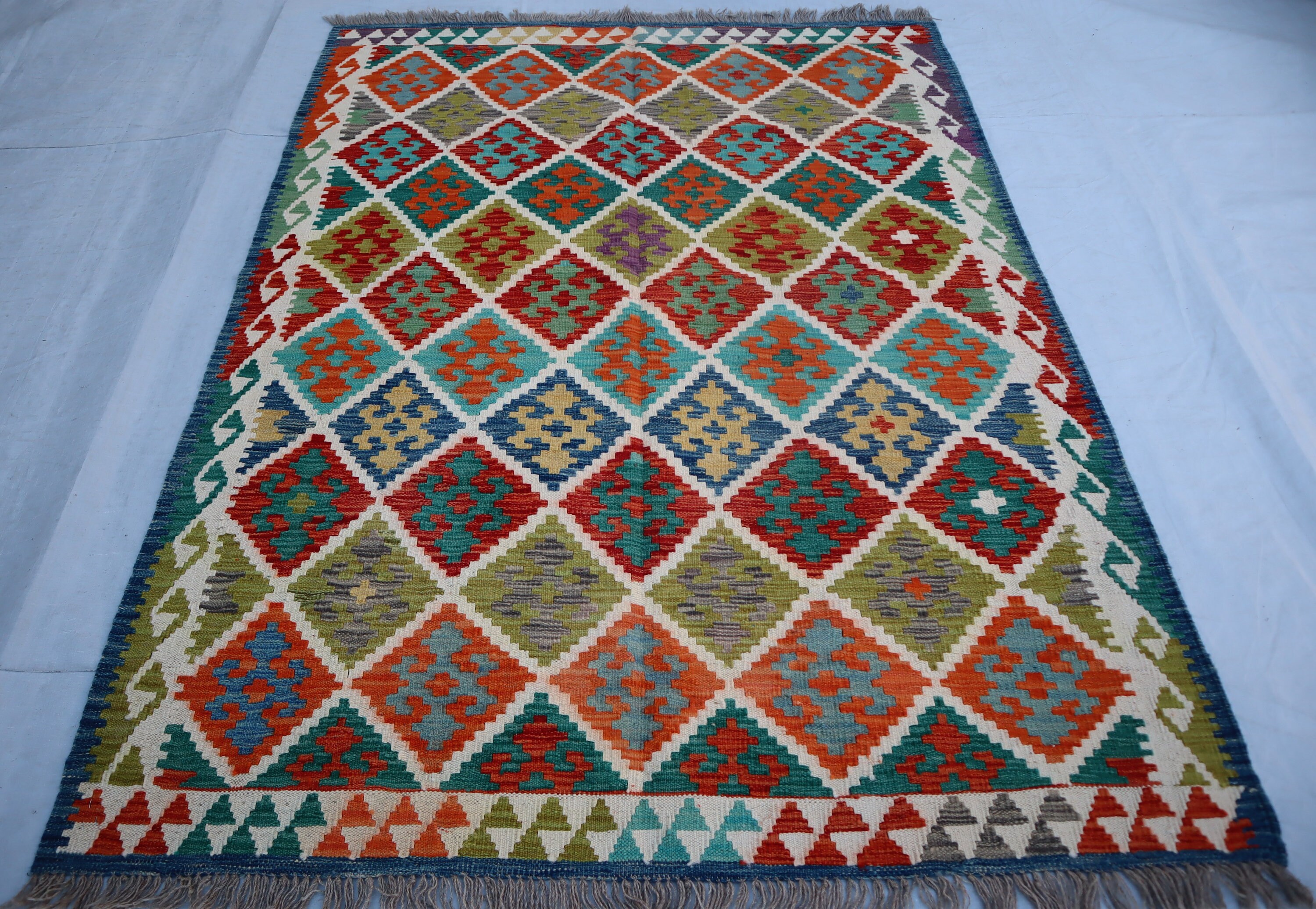Kilim Area Rug 5x7 Afghan Flatweave Rug, Handmade Wool Rug