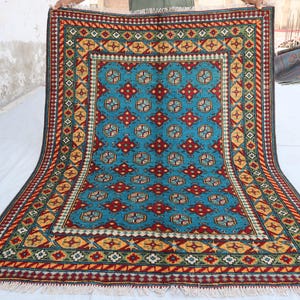 5x6&#39;5 Blue Bukhara Rug, Turkmen Handmade Wool Rug, Area Rug, Soft Wool rug, Fine Quality Afghan Rug, Oriental Turkmen Rug, Mini Entryway Rug