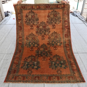 Brown Terracotta Antique Handmade Afghan Rug, 4'6x6'7 Vintage Turkoman Area Rug, Faded Brown Rug, Natural Veg Dyes Rug, Home Decor, Bedroom