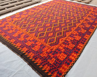 Alfombra Kilim Ghalmoori afgana vintage de 3 x 4,5 m, alfombra Kilim antigua grande, alfombra geométrica afgana de lana hecha a mano, alfombra para sala de estar, alfombra para dormitorio de 3 x 4,5 m