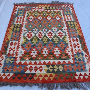 6&#39;5x4&#39;11 Ft, Square Shape Modern Kilim Rug, Afghan Vintage Looks Large Area Rug, Turkmen Flatweave Rug, Authentic Oriental Rug, Bedroom Rug