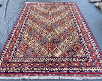 Natural Afghan Rug 6'6x10 ft Modern Geometric Rug, Turkmen Handmade Rug Soft Pile Wool Rug, Oriental Rug, Veg dyes Rug, Living Room Rug, Rug