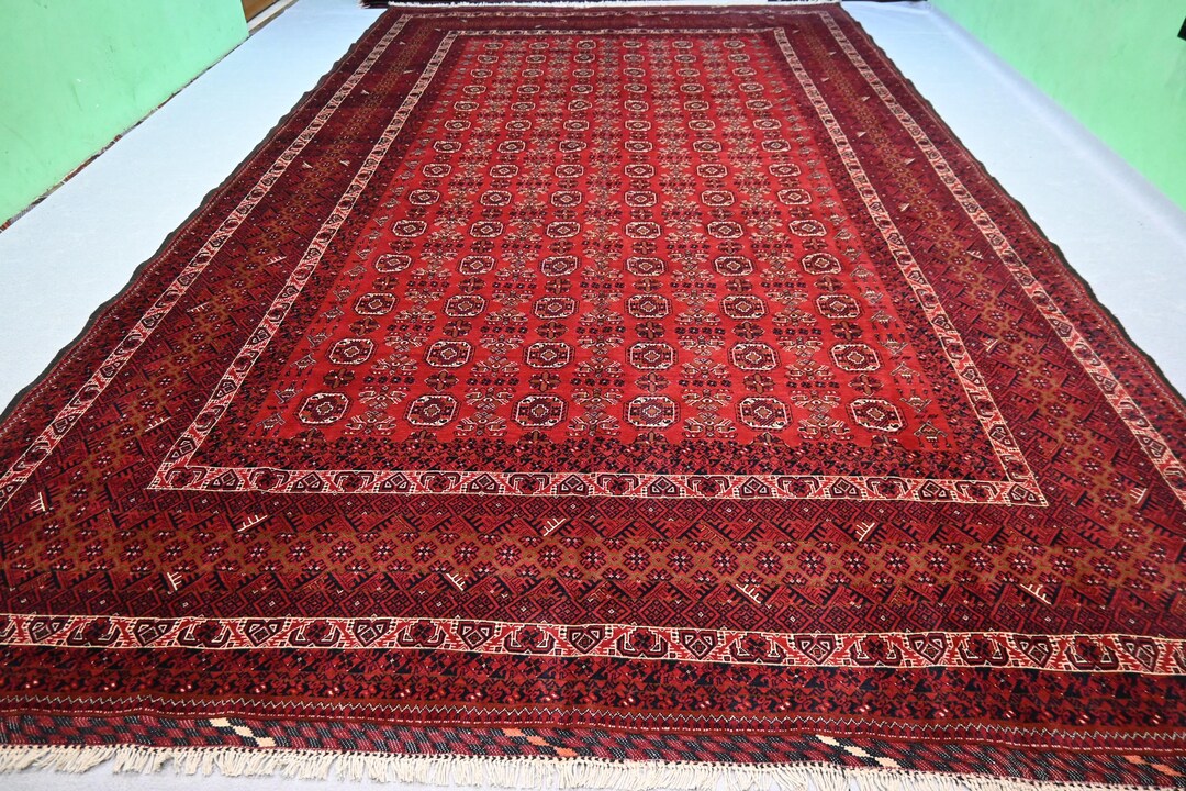 9x16 Ft Afghan Vintage Rug Hand Knotted Wool Rug, Tribal Turkmen Rug ...