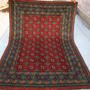 5x7 ft Turkmen Red Bokhara Rug, Afghan Wool rug, Turkmen Handmade Soft Plush rug, Red Bokhara rug, Tribal rug, Living room Rug, Bedroom Rug