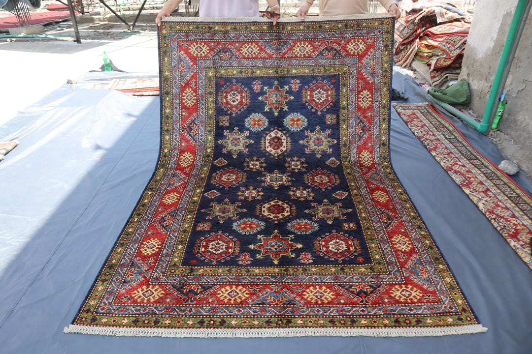Navy Blue 5'7x8 Ft Kazak Area Rug- Afghan Hand Knotted Veg Dyes Wool ...