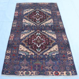 Antique Baluchi Rug 3&#39;8x6&#39;5 Afghan Handmade Wool Area Rug, Soft Pile Rug, Afghan Oriental Rug, Geometric Turkmen Rug, Traditional Area Rug