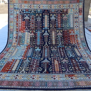 6&#39;4x7&#39;9 Ft Large Bidja Area rug - Afghan Large Rug, Blue Herki Style Afghan Rug, Hand Knotted 100% Natural Veg Dyes Wool Rug, Soft Wool Rug