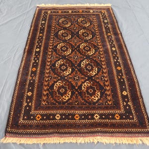Turkmen Bokhara Rug 4&#39;4x6&#39;9 ft Antique Afghan Handmade Wool Rug, Geometric Area Rug, Turkmen Tribal Rug, Collectors Piece Rug, Bedroom Rug