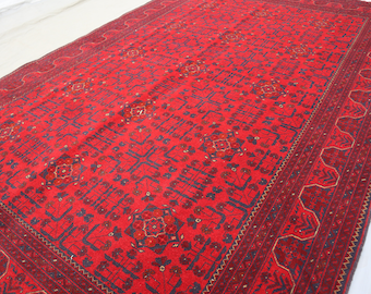 Groot Afghaans tapijt, aangepast formaat, hoogwaardig handgemaakt Afghaans groot rood tapijt, Turkmeens stamtapijt, woonkamer, Afghaans tapijt, woonkamertapijten
