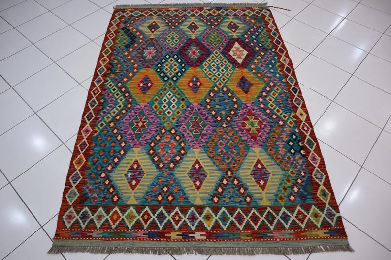 Kilim Rug Patterns Multi Color Kilim Rug 4'7x6'7 Afghan Tribal Kilim Rug, Hand Woven Rug ...