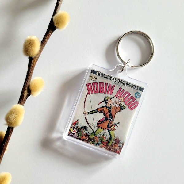 Robin Hood | Miniature Book Keychain | Classic Comic Gift | Book Lovers Jewellery | Bookworm | Keyring | Mini