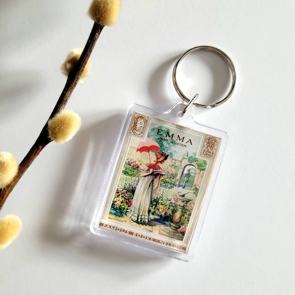 Emma | Porte-clés de livre miniature | Jane Austen | Cadeau de roman classique | Book Lovers Bijoux | Porte-clés | Première édition | Collier | Signet