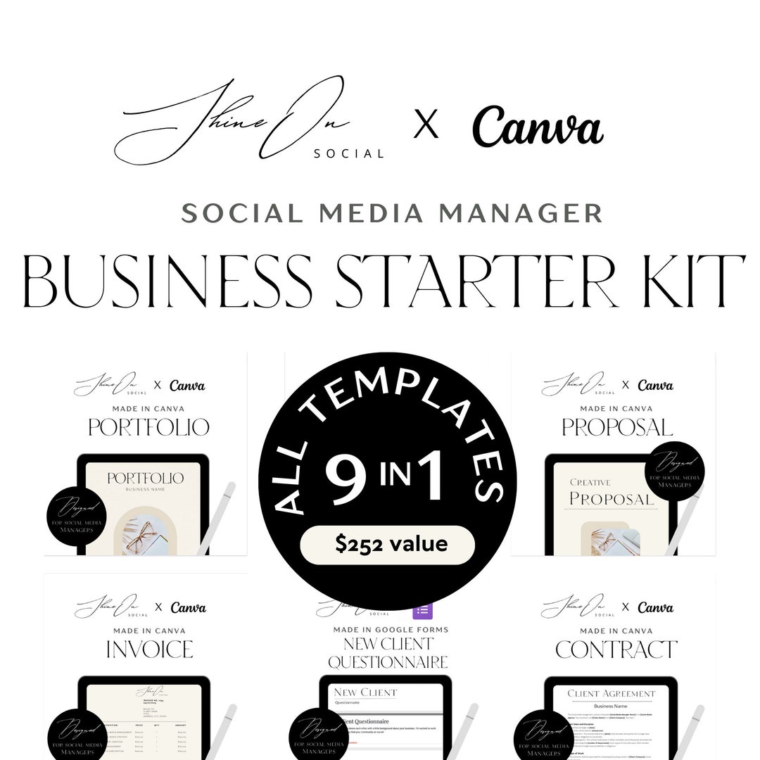 9 in 1 Social Media Manager Business Starter Kit Canva Templates - Etsy