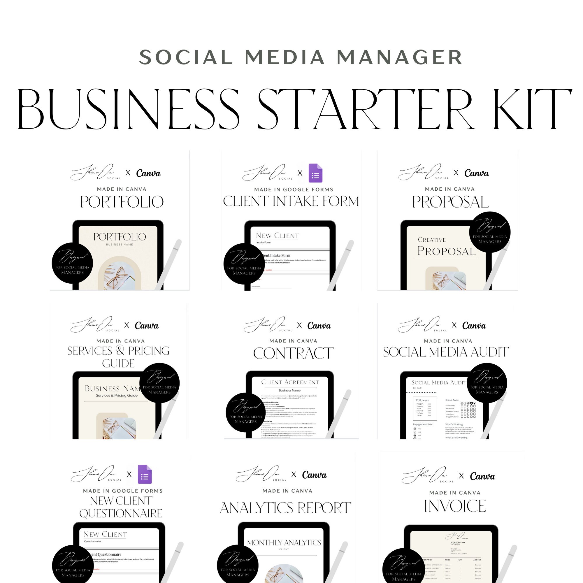 9 in 1 Social Media Manager Business Starter Kit Canva Templates Etsy