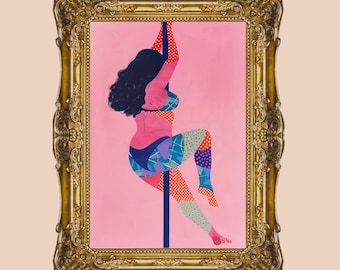 Curvy Woman Pole Dance Art Print | Empowering Fitness Decor (Digital Download)