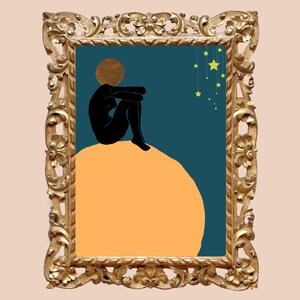 Orange Moon Art Print | Printable Celestial Wall Decor for Living Room | Instant Download | Digital Art | Sitting on the Moon