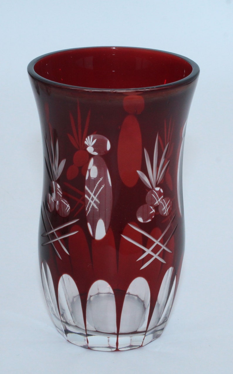 Vintage Cranberry Cut to Clear Red Glass Pitcher & 8 Tumbler Etsy