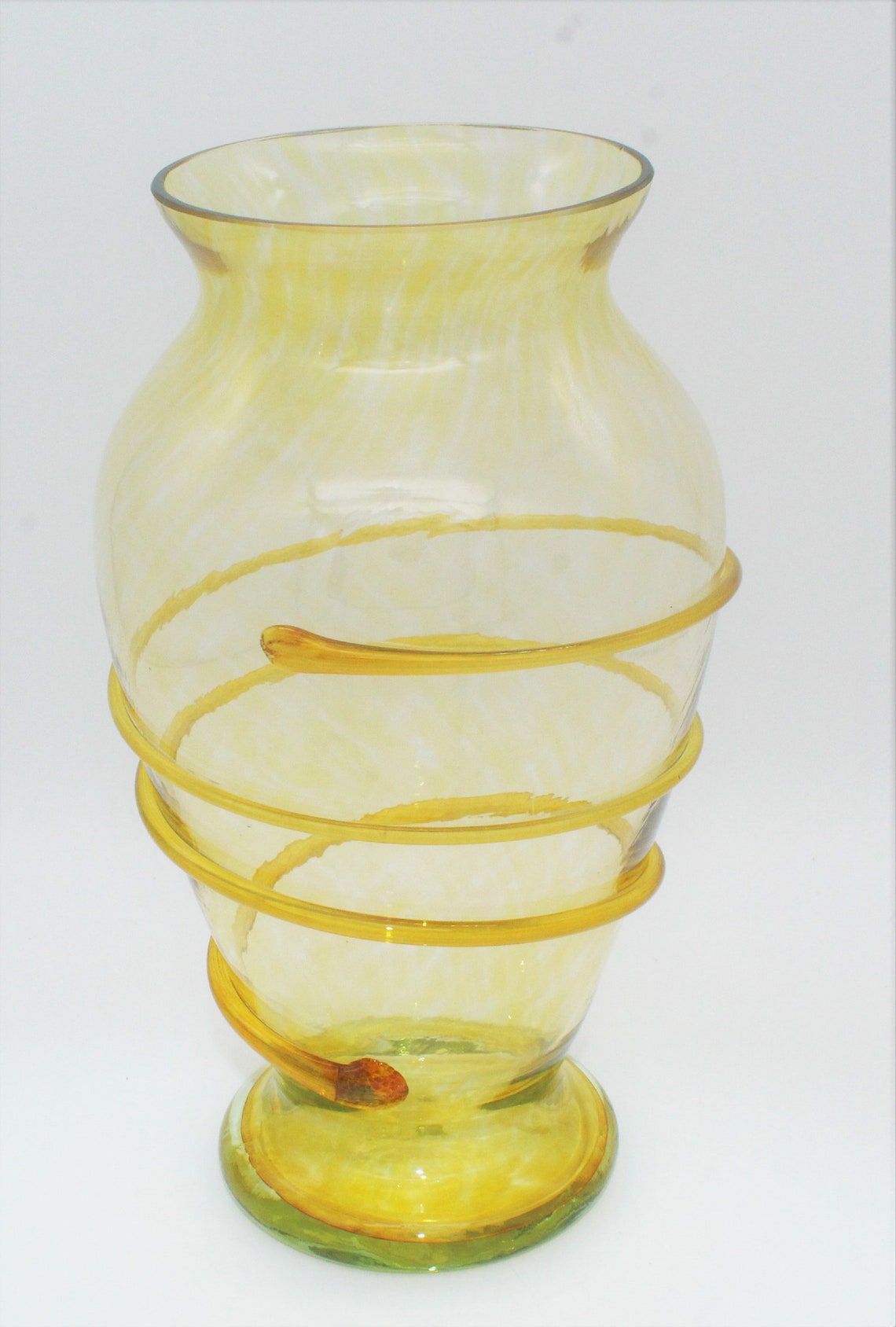 BLENKO Hand Blown 12 Yellow Glass Vase With Applied Etsy