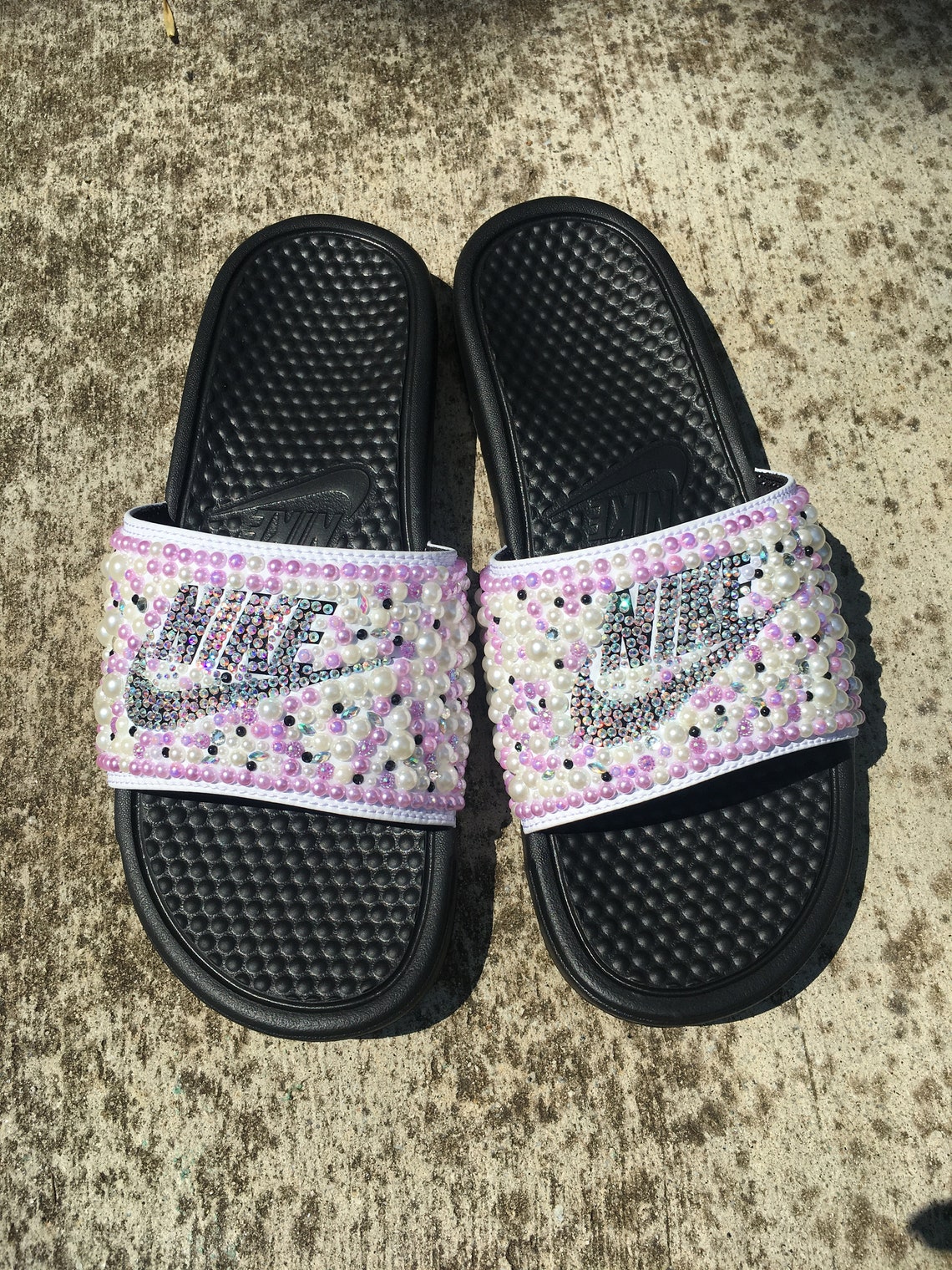 Purple and White Bling Nike Slides | Etsy