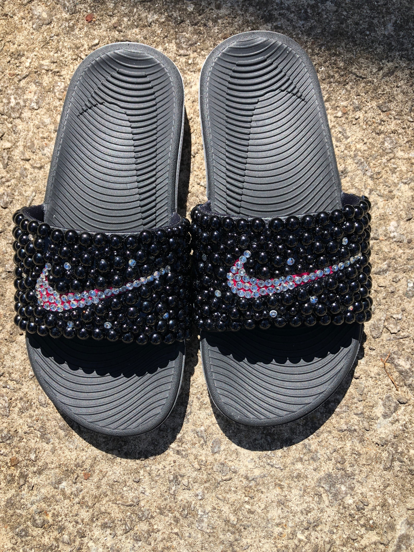 Black and Hot Pink Bling Nike Slides | Etsy