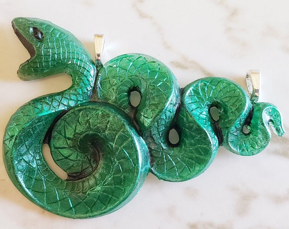 Curled Snake Pendant - Made of Resin - Necklace - Choose your cord color