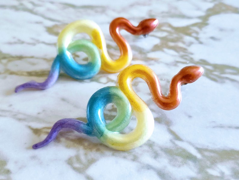 Pride Snake Earrings Pride Flag Snake Stud Style Earrings Pride Earrings Curly Small Smooth