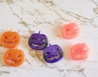 Jack o' Lantern Magnets - Set of 2 Pumpkins - Orange and Purple - Halloween - Magnets
